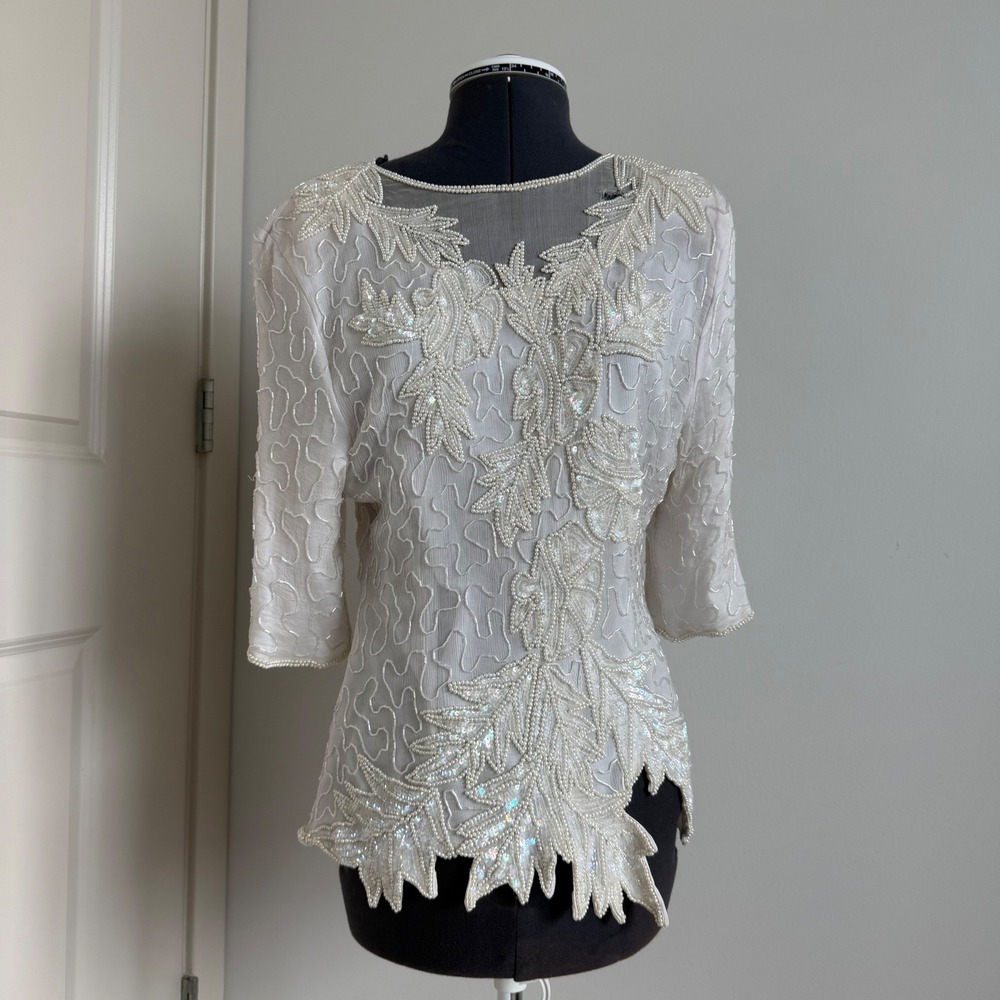 Vintage Silk Beaded Ivory Top